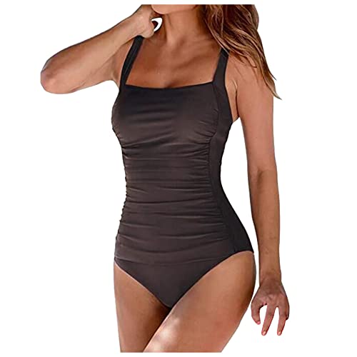 Damen Badeanzug, Badeanzug Damen Sexy Shape Body Mode Damen Sexy Backless Solid Color Slim Badeanzug Bademode Damen Bauchweg Badeanzug Push Up Glanz Lindex(Braun,XL) von DRILEND