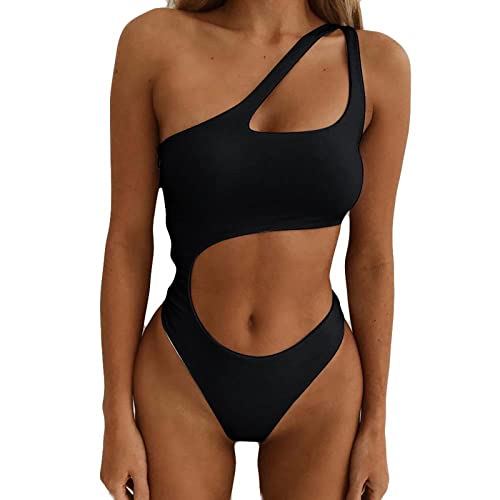 Damen Badeanzug,Body Shaper Damen Einteiliger Badeanzug Für Damen Sexy Solid Color Cut-Out Beach One-Piece Swimwear Badeanzug Damen Shape Sport Push Up Push Up Badeanzug(Schwarz,S) von DRILEND