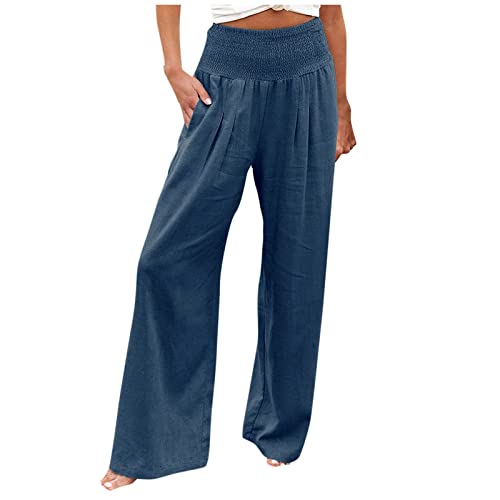 Hosen Damen Schlitz, Schicke Jogginghose Damen Cargo Hosen Frauen Baggy Schlafanzughosen Für Damen Mode Lose Lässige Solide Hohe Taille Weite Beine Hosen Teenager Mädchen (Blau,3XL) von DRILEND