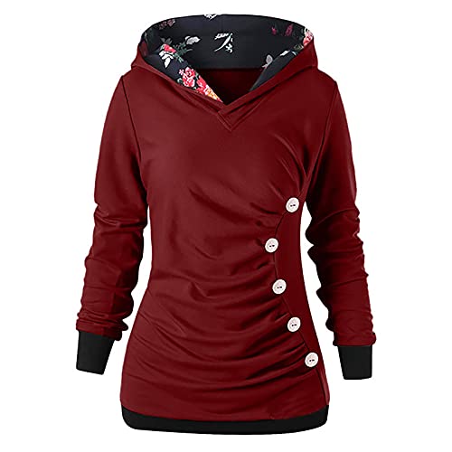 Kapuzenpullover Für Damen,Ausgefallene Colorblocking Hoodie Damen Long Frauen Weich Hoodie Damen Stylische Unantastbar Hoodie Damen One Star Xmas Weihnachten Paare Chic Hoodie(2-Rot,XL) von DRILEND