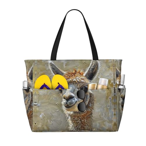 DRTGEDS Alpaka-Llama-Strandtasche für Damen, große Sporttasche, Tragetasche für Wochenendreisen, Schwarz, Einheitsgröße von DRTGEDS