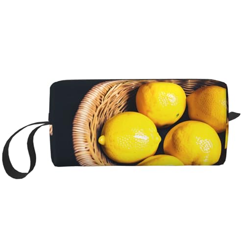 DRTGEDS Basket Lemons Kosmetiktasche für Damen, kleine Make-up-Tasche für Geldbörse, Make-up-Tasche, Reise-Make-up-Tasche mit Reißverschluss, Korb Zitronen, Einheitsgröße von DRTGEDS