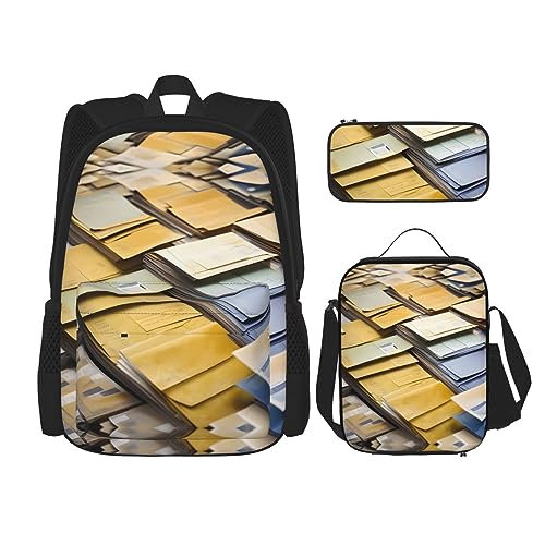 DRTGEDS Briefpapier-Rucksack mit Lunchbox, 3-in-1-Set mit Federmäppchen, Rucksack mit großem Fassungsvermögen und Brustgurt von DRTGEDS