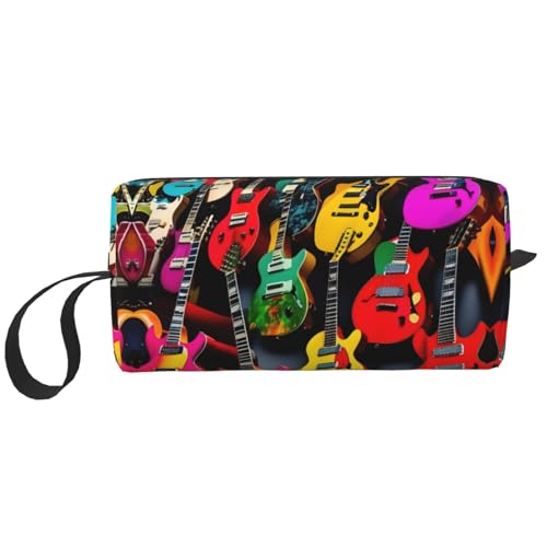 DRTGEDS Bunte Gitarren-Kosmetiktasche für Damen, kleine Make-up-Tasche für Geldbörse, Make-up-Tasche, Reise-Make-up-Tasche mit Reißverschluss, Bunte Gitarre, Einheitsgröße von DRTGEDS