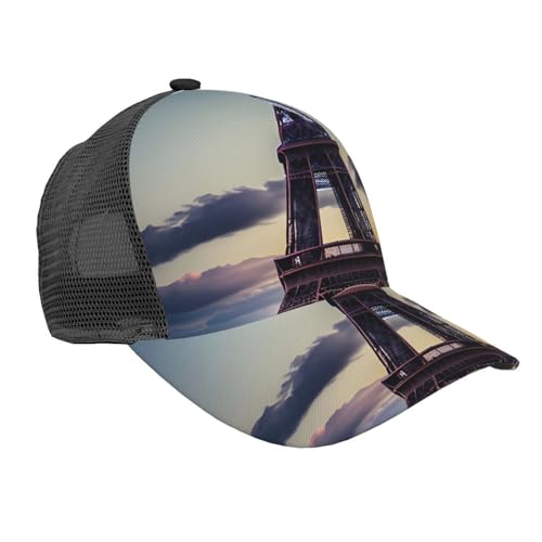DRTGEDS Eiffelturm-Mesh-Baseballkappe, gewaschene Baseballmütze, verstellbar, für Outdoor-Sport, Urlaub, Eiffelturm 1, Einheitsgr��e von DRTGEDS