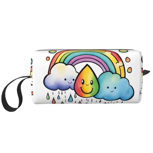 DRTGEDS Kosmetiktasche für Damen, Motiv: Regenbogenwolken, Regentropfen, kleine Make-up-Tasche für Geldbörse, Make-up-Tasche, Reise-Make-up-Tasche mit Reißverschluss, Regenbogen, Wolken, Regentropfen, von DRTGEDS