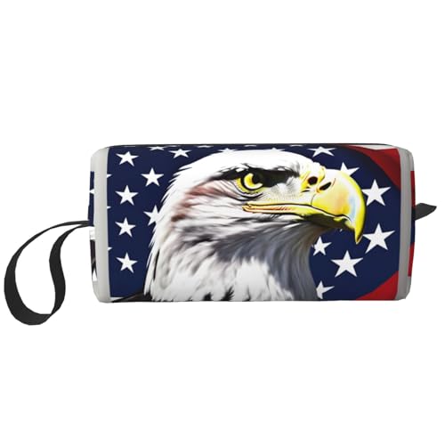 DRTGEDS Kosmetiktasche für Damen, kleine Make-up-Tasche für Geldbörse, Make-up-Tasche, Reise-Make-up-Tasche mit Reißverschluss, Weißkopfseeadler-Flagge, Einheitsgröße von DRTGEDS