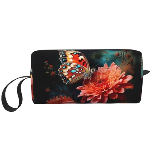 DRTGEDS Kosmetiktasche mit Blume und Schmetterling, kleine Make-up-Tasche für Geldbörse, Make-up-Tasche, Reise-Make-up-Tasche mit Reißverschluss, Blume und Schmetterling, Einheitsgröße von DRTGEDS