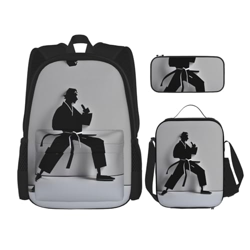 DRTGEDS Origami-Papier-Rucksack, 3-in-1-Set, lässiger Rucksack mit Lunchbox, Federmäppchen, wasserabweisend, Beeindruckende Karate-Männer, Einheitsgröße, Tagesrucksäcke von DRTGEDS