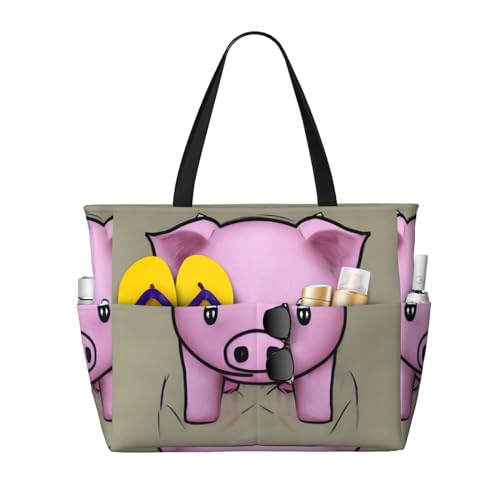 DRTGEDS Powder Pig Tragetasche mit großem Fassungsvermögen, mit Reißverschluss, sanddicht, für Damen, Strandtasche, Handtasche, Turnbeutel, Reisen, Schwarz , Einheitsgröße von DRTGEDS