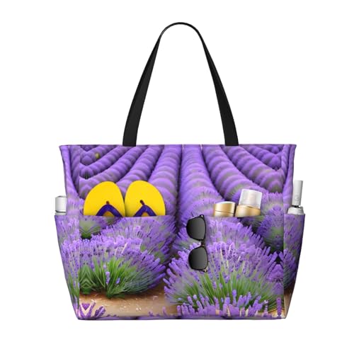 DRTGEDS Romantische Strandtasche für Damen, groß, wasserdicht, Strandtasche, Reißverschluss, Strandtasche, Schwimmbadtasche, große Tragetasche, Schwarz, Einheitsgröße von DRTGEDS