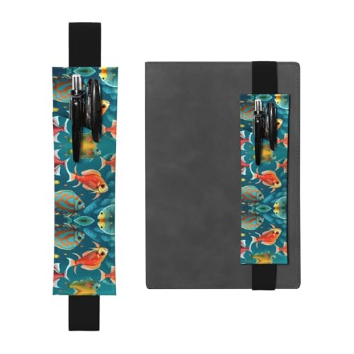 DRTGEDS Stiftehalter aus PVC-Leder, Motiv: Ozean, Unterwasserfisch, bunt, elastisches Band, Geschenk, abnehmbarer Stifthalter für Notizbuch von DRTGEDS