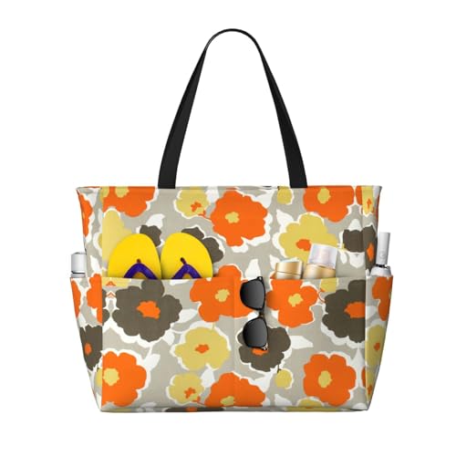 DRTGEDS Strandtasche mit Blumenmuster für Damen, groß, wasserdicht, Strandtasche, Reißverschluss, Strandtasche, Schwimmbadtasche, große Tragetasche, Schwarz, Einheitsgröße von DRTGEDS