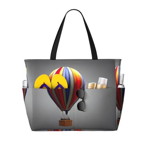 DRTGEDS Tragetasche mit Heißluftballon, großes Fassungsvermögen, mit Reißverschluss, sanddicht, für Damen, Strandtasche, Handtasche, Turnbeutel, Reisen, Schwarz , Einheitsgröße von DRTGEDS