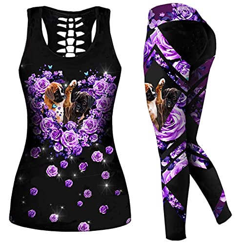 DRZHEAM Frauen 2 Stück Casual Totenkopf Outfits 3D Gedruckt Aushöhlen Tank Tops Yoga Leggings Jogger Sets Activewear von DRZHEAM