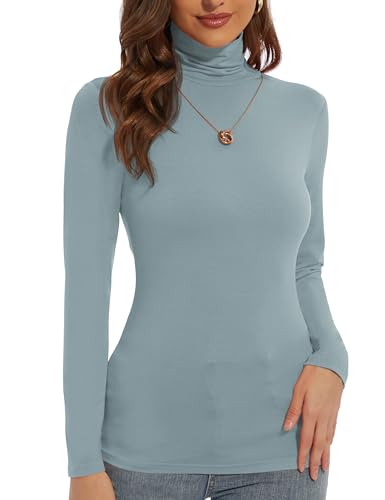 DSPSAM Damen Rollkragen-Langarm-Shirt, schmale Passform, leichte Baselayer, lässiges Oberteil, Grau, Blau, XX-Large DSPSAM Damen Rollkragen-Langarm-Shirt, schmale Passform, leichte Baselayer, lässiges Oberteil, Grau, Blau, XX-Large von DSPSAM
