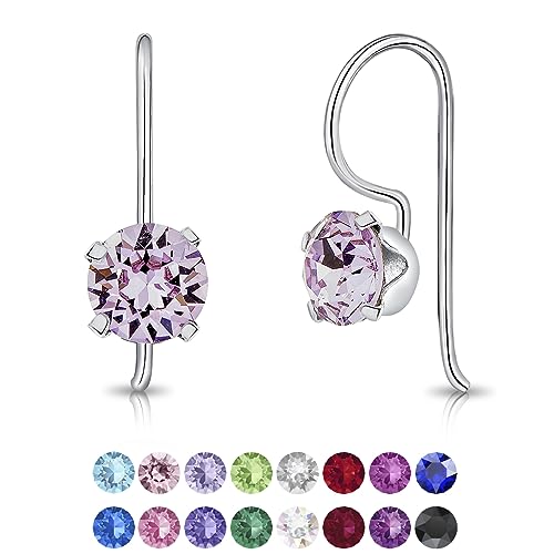 DTPSilver - Damen Haken Ohrringe 925 Sterling Silber und mit Kristallen von Swarovski® Elements 6 mm Runde - Farbe : Violett von DTPsilver