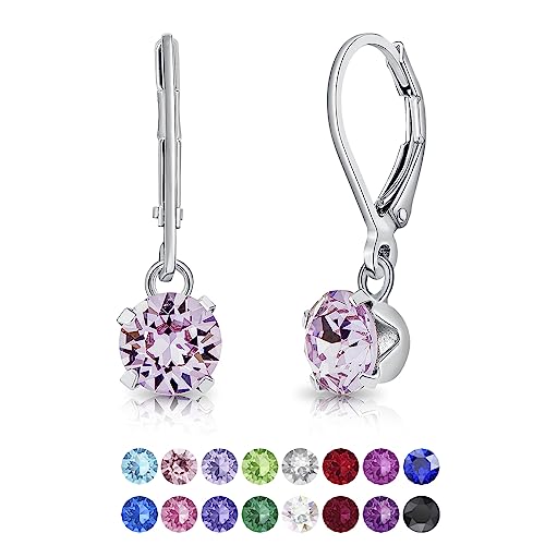 DTPSilver - Damen Klappbügel Ohrringe 925 Sterling Silber und mit Kristallen von Swarovski® Elements 6 mm Runde - Farbe : Violett von DTPsilver