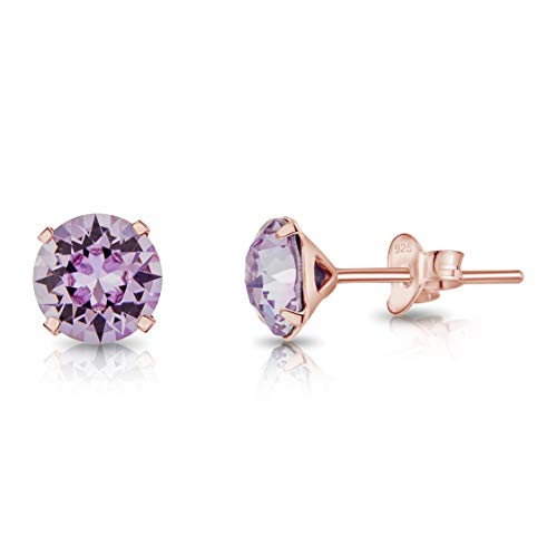 DTPSilver - Damen Ohrringe 925 Sterling Silber Rosèvergoldet mit Kristallen von Swarovski® Elements 6 mm Runde Ohrstecker - Farbe : Violett von DTPsilver