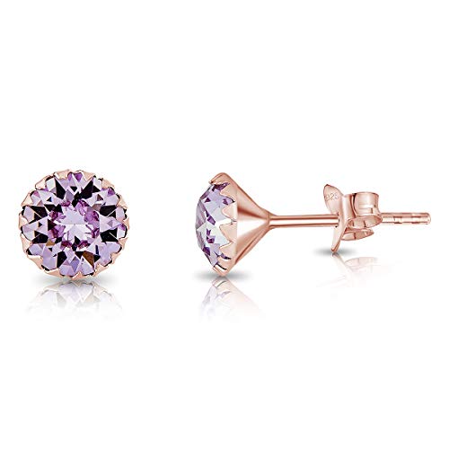 DTPSilver - Damen Ohrringe 925 Sterling Silber Rosèvergoldet mit Kristallen von Swarovski® Elements 6 mm Runde Ohrstecker - Farbe : Violett von DTPsilver