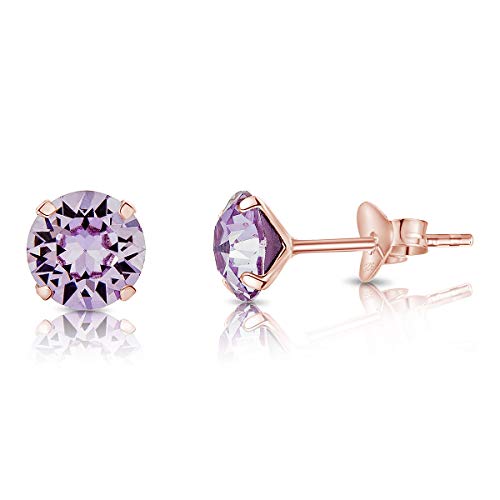 DTPSilver - Damen Ohrringe 925 Sterling Silber Rosèvergoldet mit Kristallen von Swarovski® Elements 6 mm Runde Ohrstecker - Farbe : Violett von DTPsilver