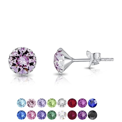 DTPSilver - Damen Ohrringe 925 Sterling Silber und mit Kristallen von Swarovski® Elements 6 mm Runde Ohrstecker - Farbe : Violett von DTPsilver