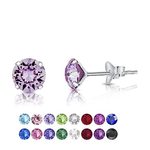 DTPSilver - Damen Ohrringe 925 Sterling Silber und mit Kristallen von Swarovski® Elements 6 mm Runde Ohrstecker - Farbe : Violett von DTPsilver