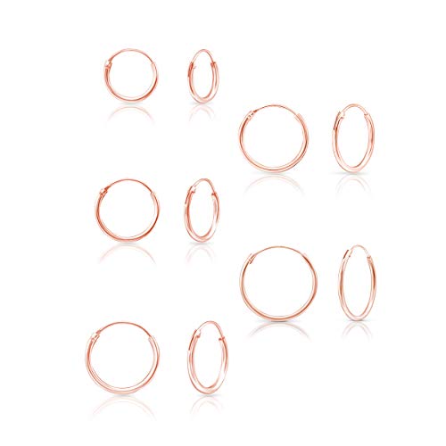 DTPsilver® 5 Paare WINZIGE/KLEINE Creolen Ohrringe 925 Sterling Silber Rosen-Gold überzogen - Knorpel/Wendel/Tragus - Dicke 1.5 mm - Durchmesser 10, 12, 14, 16, 18 mm von DTPsilver