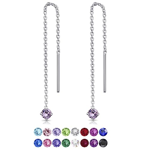 DTPsilver® KLEINE Durch Ohrringe ziehen 925 Sterling Silber mit Baumelnde 3 mm Swarovski® Elements Kristall - Farbe : Violett von DTPsilver