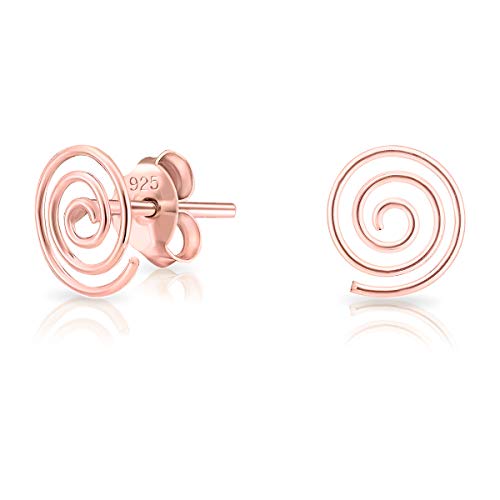 DTPsilver® KLEINE Ohrringe 925 Sterling Silber Rosen-Gold überzogen - Spirale Ohrstecker - Messung 7 x 8 mm von DTPsilver