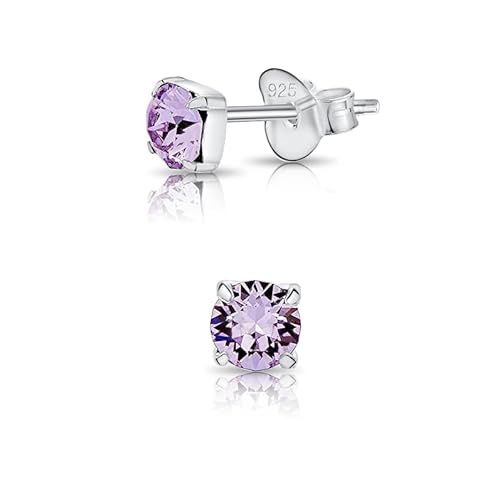 DTPsilver® WINZIGE Quadratischer Ohrringe 925 Sterling Silber mit Runde Kristallen von Swarovski® Elements - Sehr KLEINE Ohrstecker - Durchmesser 4 mm - Farbe : Violett von DTPsilver