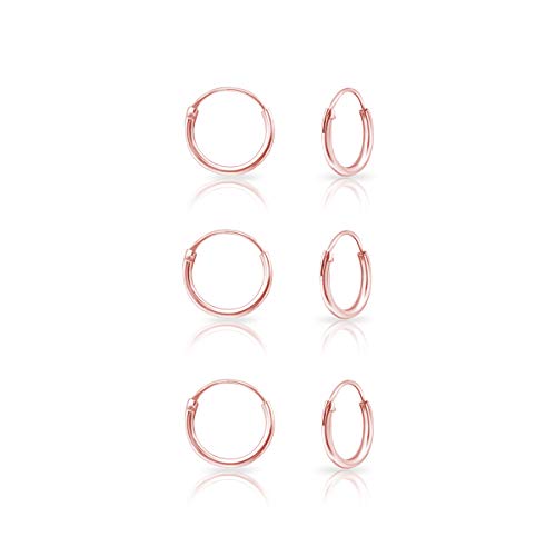 DTPsilver® 3 Paare WINZIGE Creolen Ohrringe 925 Sterling Silber Rosen-Gold überzogen - Knorpel/Wendel/Tragus - Dicke 1.2 mm - Durchmesser 10 mm von DTPsilver