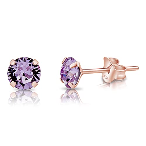 DTPsilver - KLEINE Ohrringe 925 Sterling Silber Rosèvergoldet mit Kristallen von Swarovski® Elements Runde Ohrstecker - Durchmesser 5 mm - Farbe : Violett von DTPsilver