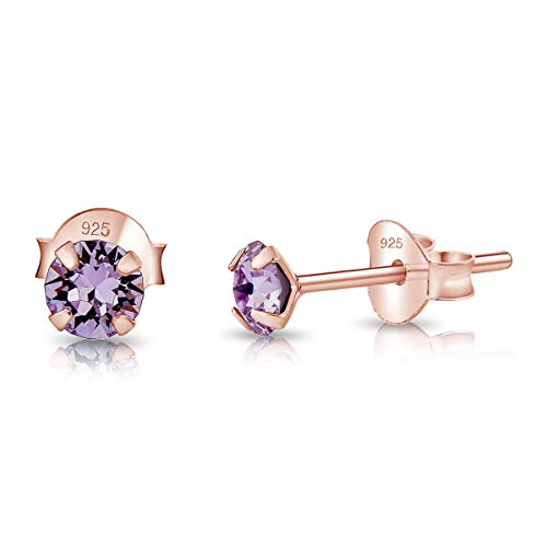 DTPsilver - Winzige Ohrringe 925 Sterling Silber Rosèvergoldet mit Kristallen von Swarovski® Elements Runde Sehr kleine Ohrstecker - Durchmesser 4 mm - Farbe : Violett von DTPsilver