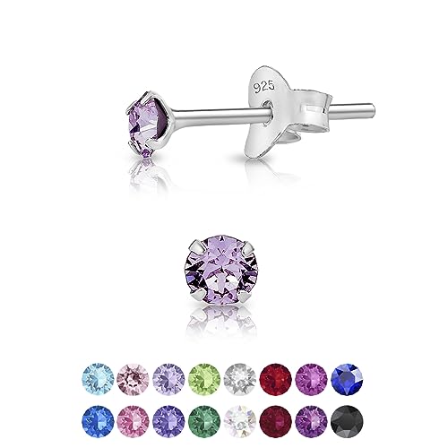 DTPsilver - Winzige Ohrringe 925 Sterling Silber mit Kristallen von Swarovski® Elements Runde Sehr kleine Ohrstecker - Durchmesser 3 mm - Farbe : Violett von DTPsilver