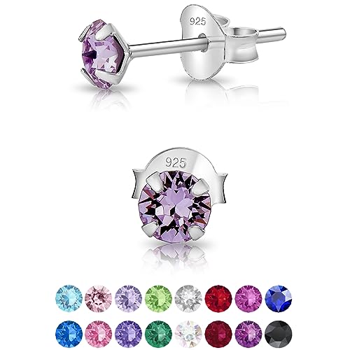 DTPsilver - Winzige Ohrringe 925 Sterling Silber mit Kristallen von Swarovski® Elements Runde Sehr kleine Ohrstecker - Durchmesser 4 mm - Farbe : Violett von DTPsilver