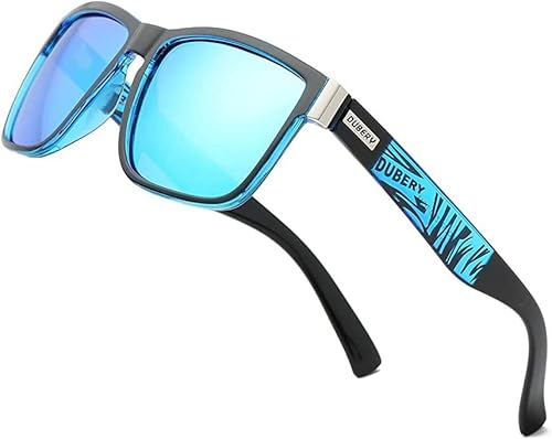 DUBERY Polarisierte Sonnenbrille für Herren und Damen I 100% UV-Schutz | Leichtes Retro Vintage Design | Unisex-Brille für Sport, Radfahren, Golf, Angelnl | CE-geprüft, UV400, CAT.3 I D518 Blau von DUBERY