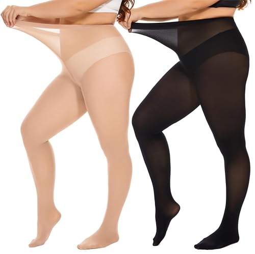 DUCMODA Damen Curvy Strumpfhose Große Größen Semi Blickdicht Strumpfhosen Plus Größen 4XL Oversize Schwarz+Beige DUCMODA Damen Curvy Strumpfhose Große Größen Semi Blickdicht Strumpfhosen Plus Größen 4XL Oversize Schwarz+Beige von DUCMODA