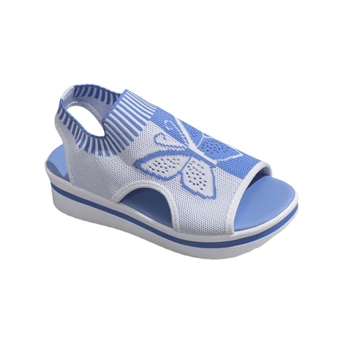 DUHGBNE Damen Fischmaulsandalen Keilabsatz Plateau Plateausandalen Boho Sandalen Sommermode Strandsandalen Plateausandalen Damenschuhe Stiefeletten 39 Damenschuhe 38,5 (Blue, 40) von DUHGBNE