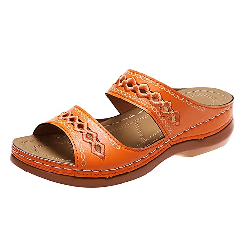 DUHGBNE Damen Sommer Einfarbig Slip On Casual Open Toe Wedges Weicher Boden Atmungsaktive Hausschuhe Schuhe Sandalen Sommer Damenschuhe Pumps (Orange, 38) von DUHGBNE