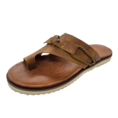 DUHGBNE Frauen Ring Toe flache Hausschuhe Tower Schnalle Dekoration lässige Mode Sandalen offene Zehen bequeme Schuhe Sommer Damenschuhe 42 (Brown, 39) von DUHGBNE