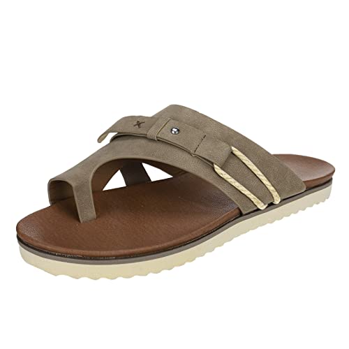 DUHGBNE Frauen Ring Toe flache Hausschuhe Tower Schnalle Dekoration lässige Mode Sandalen offene Zehen bequeme Schuhe Sommer Damenschuhe 42 (Khaki, 41) von DUHGBNE