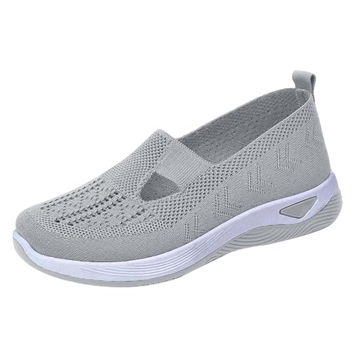 DUHGBNE Gewebte orthopädische, atmungsaktive, weiche Damenschuhe zum Gehen, Slip-on-Schaumstoffschuhe, Hände schlüpfen in Sneakers, Fußgewölbeunterstützung Schuhe Damen Schwarz 39 (Grey, 41) von DUHGBNE