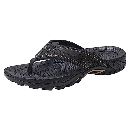 Herren-Flip-Flop-Tanga-Sandalen für den Innen- und Außenbereich, Strandschuhe Business Schuhe Herren Winter (Black, 49) von DUHGBNE