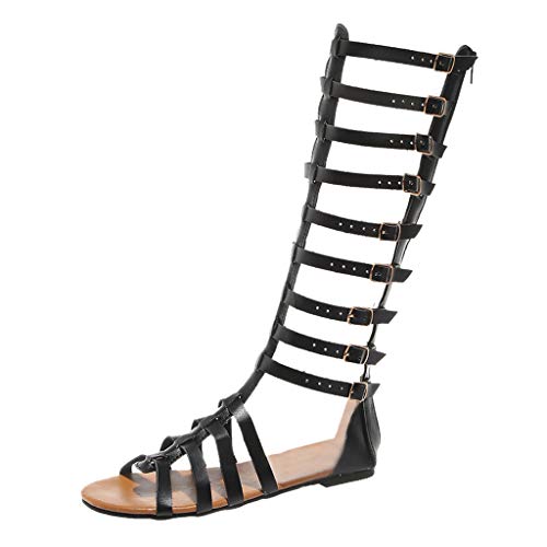 DUHGBNE Herren Hochwohnungen Sommer Frauen Schuhe Mode Retro-Stiefel Damensandalen lässige Knie Damenschuhe 42 (Black, 40) von DUHGBNE