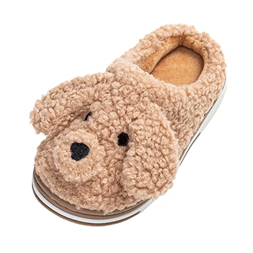 DUHGBNE Kleinkind, Kleinkind, Kinder, Baby, Fleece, Samt, warme Schuhe, Jungen, Mädchen, Cartoon-Hund, weiche Sohlen, Baumwollhausschuhe Hausschuhe Mädchen Schwarz (Brown, 27 Toddler) von DUHGBNE