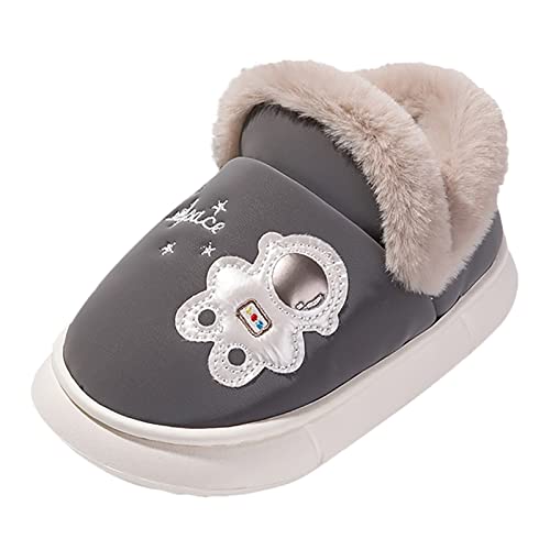 DUHGBNE Mädchen Jungen Cartoon Hausschuhe Warme Hausschuhe Für Kleinkinder Gefütterte Winter Indoor Schuhe Hausschuhe Kinder 36 Jungen (Grey, 25 Toddler) von DUHGBNE