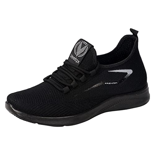 DUHGBNE Mode Frühling und Sommer Herren Sportschuhe Flachboden Leichter Slip On Elastische Fliege Gewebtes Mesh Atmungsaktiv Bequemer und Lässiger Stil Plateau Schuhe Herren (Black, 42) von DUHGBNE