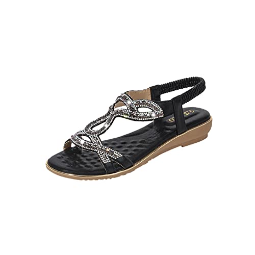 DUHGBNE Modeschuhe für Frauen Sandalen Keilriemen Sommer Flops Schnalle Sandalen für Frauen Orientalische Schuhe Damen (Black, 38) von DUHGBNE