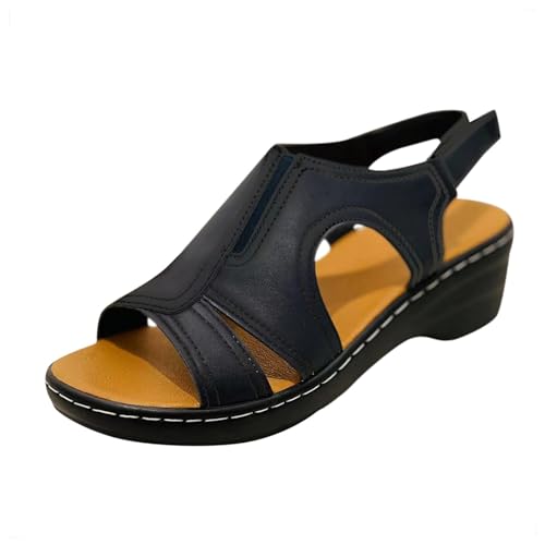 DUHGBNE Sandalen für Damen, lässige römische Schuhe, Fischmaul-Keilsandalen Walking Schuhe Damen 40 (Black, 41) von DUHGBNE